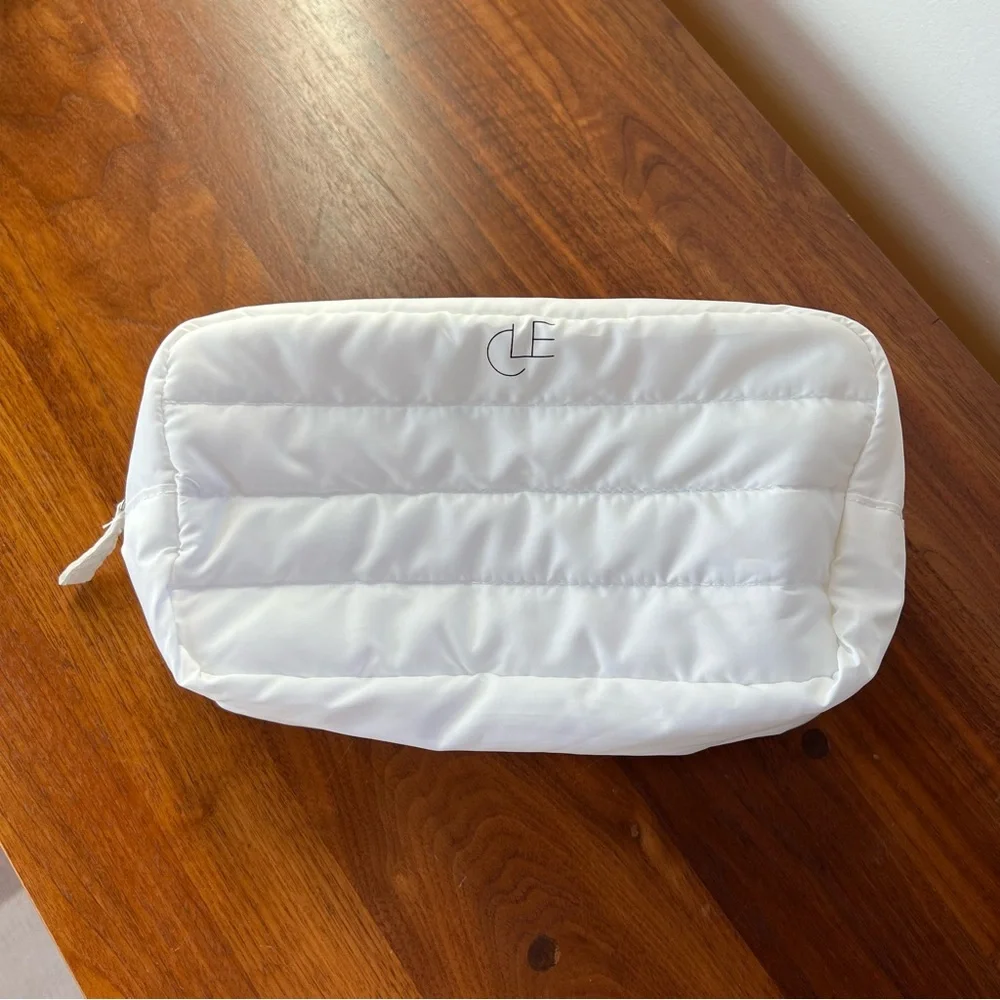 White Puffer Quilted Cosmetic Bag